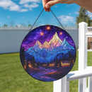 Mountain Galaxy Landscape Stained Glass Suncatcher