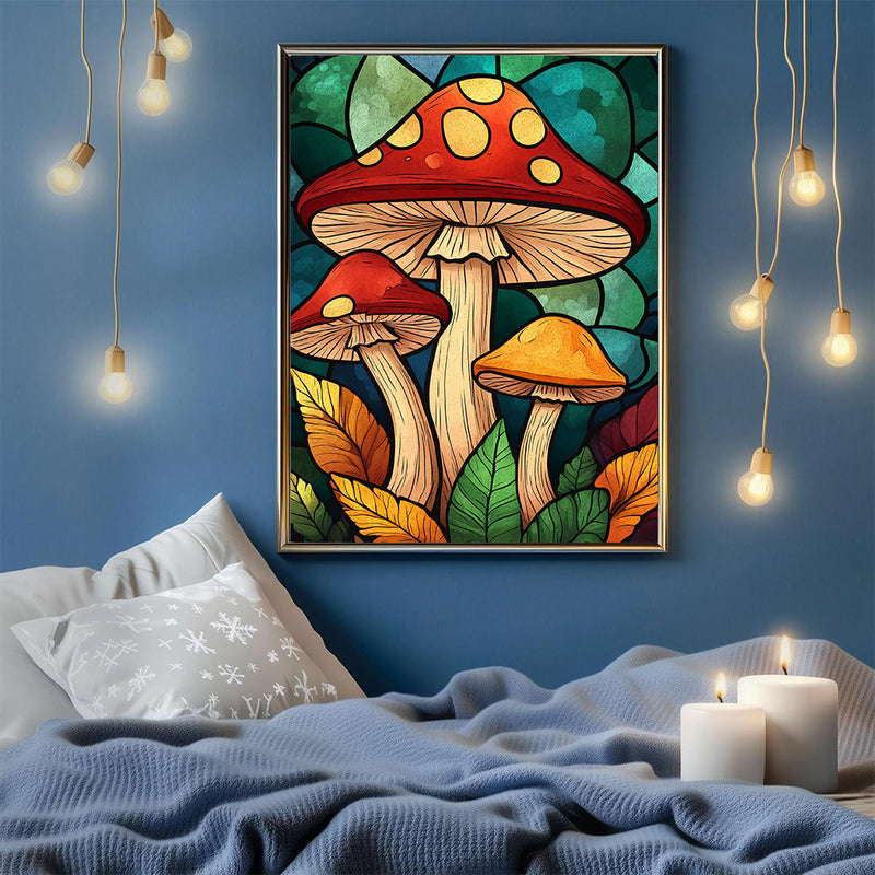 Mushrooms Stained Glass - Living Room - Canvas Wall Art - Print - Wall Decor