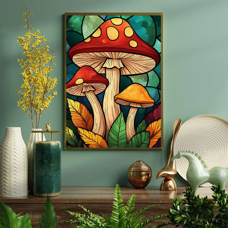 Mushrooms Stained Glass - Living Room - Canvas Wall Art - Print - Wall Decor