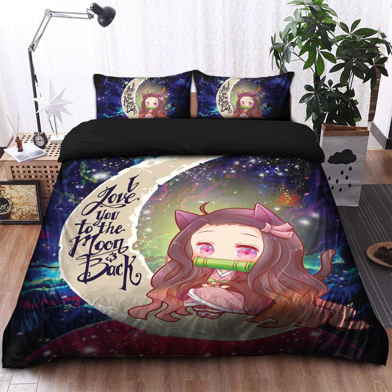 Nezuko Demon Slayer Love You To The Moon Galaxy Bedding Set Duvet Cover And 2 Pillowcases Nearkii