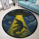 UFO Abducting Mosasaurus In Starry Night Round Rug