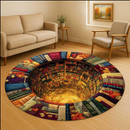 Library Books Round 3D Carpet Round Rug
