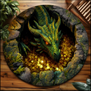 Fantasy 3D Dragon Protects Coin Cave Carpet Round Rug