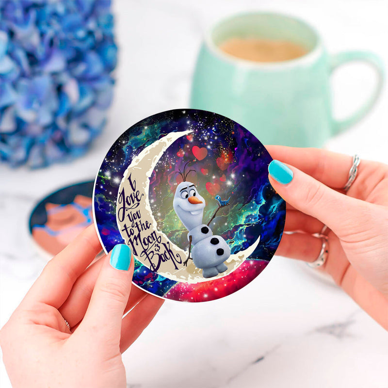 Olaf Frozen Love Moon And Back Ceramic Decor Coaster - Gift Idea