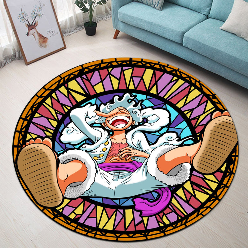 One Piece Luffy Gear 5 Stained Glass Round Rug