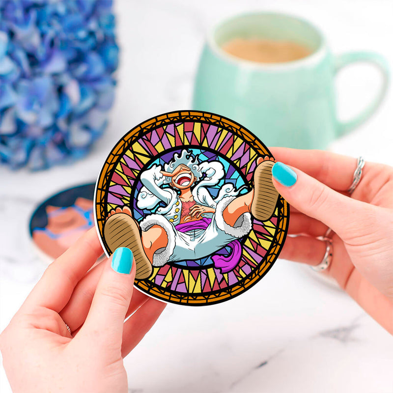 One Piece Luffy Gear 5 Stained Glass Decor Coaster - Gift Idea