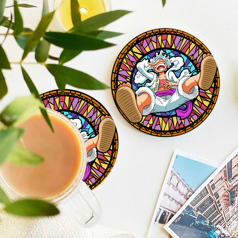 One Piece Luffy Gear 5 Stained Glass Decor Coaster - Gift Idea