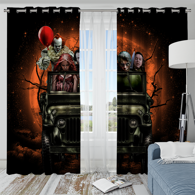 Pennywise And Friends Halloween Moonlight Window Curtain