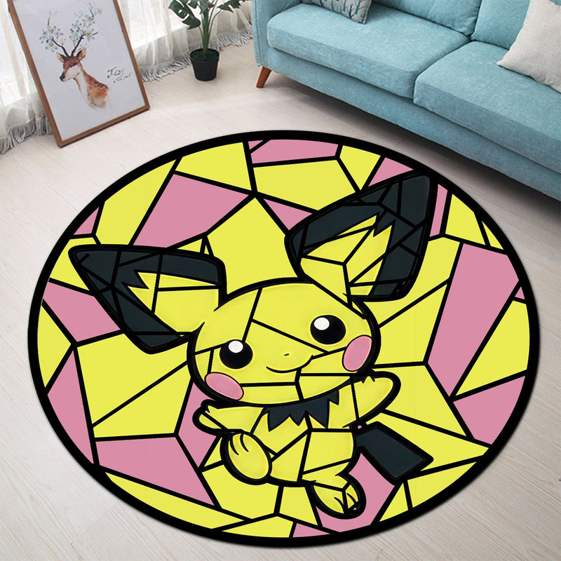 Pichu Pokemon Stained Glass Round Rug