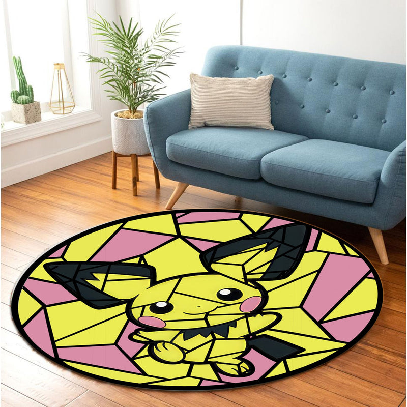 Pichu Pokemon Stained Glass Round Rug