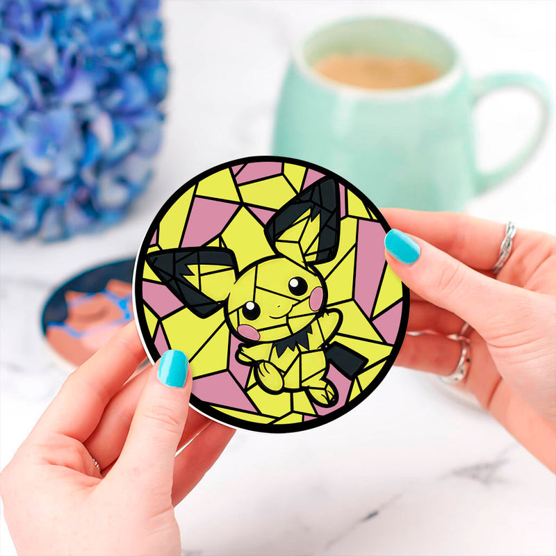 Pikachu Pokemon Stained Glass Decor Coaster - Gift Idea