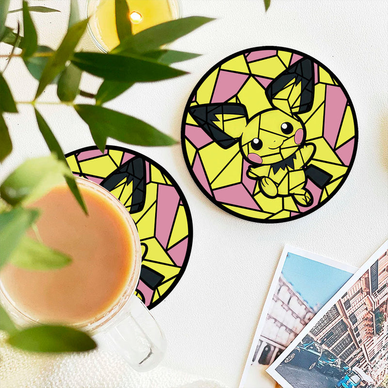 Pikachu Pokemon Stained Glass Decor Coaster - Gift Idea