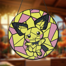 Pikachu Pokemon Round Stained Glass Suncatcher