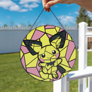 Pikachu Pokemon Round Stained Glass Suncatcher