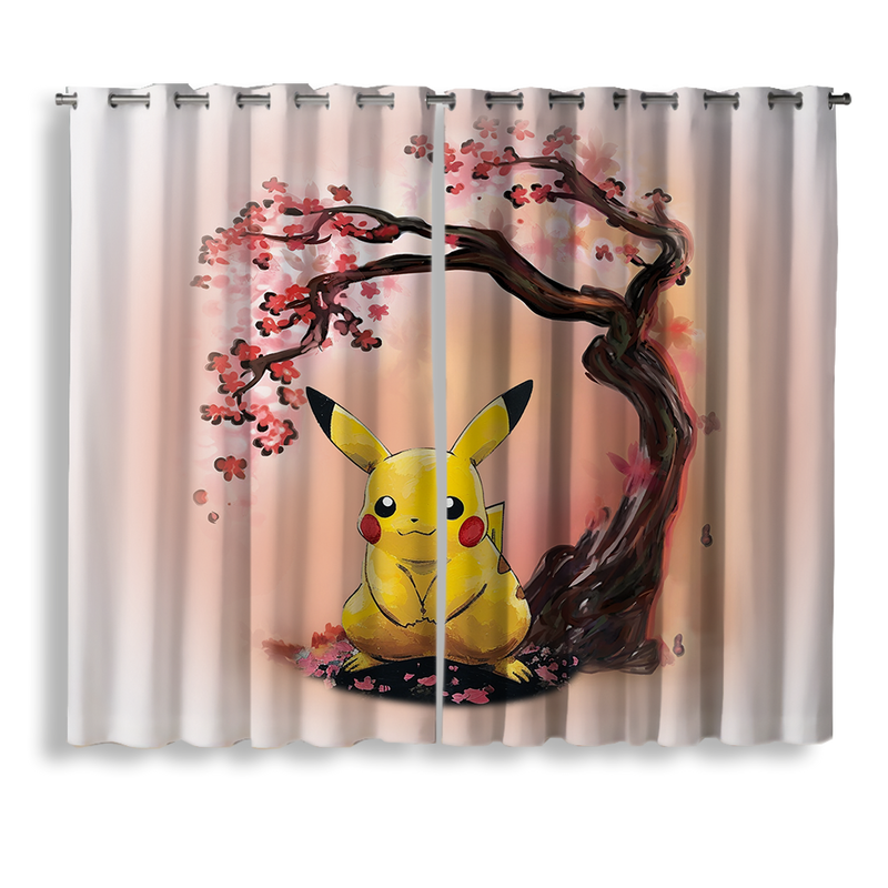 Pikachu Pokemon Cherry Blossom Window Curtain