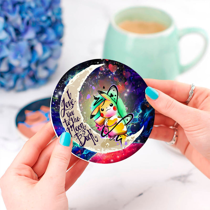 Pikachu Color Love You To The Moon Galaxy Ceramic Decor Coaster - Gift Idea