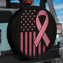 Pink Ribbon American Flag Car Spare Tire Cover