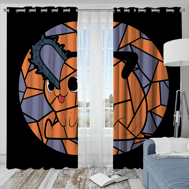 Pochita Chainsaw Man Stained Glass Window Curtain