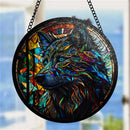 Psychedelic Wolf Round Stained Glass Suncatcher