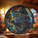 Psychedelic Wolf Round Stained Glass Suncatcher