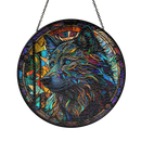 Psychedelic Wolf Round Stained Glass Suncatcher