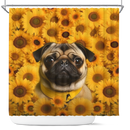 Pug Dog Sunflower Shower Curtain