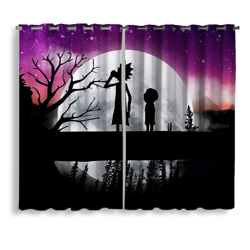 Rick And Morty Moon Night Background Window Curtain