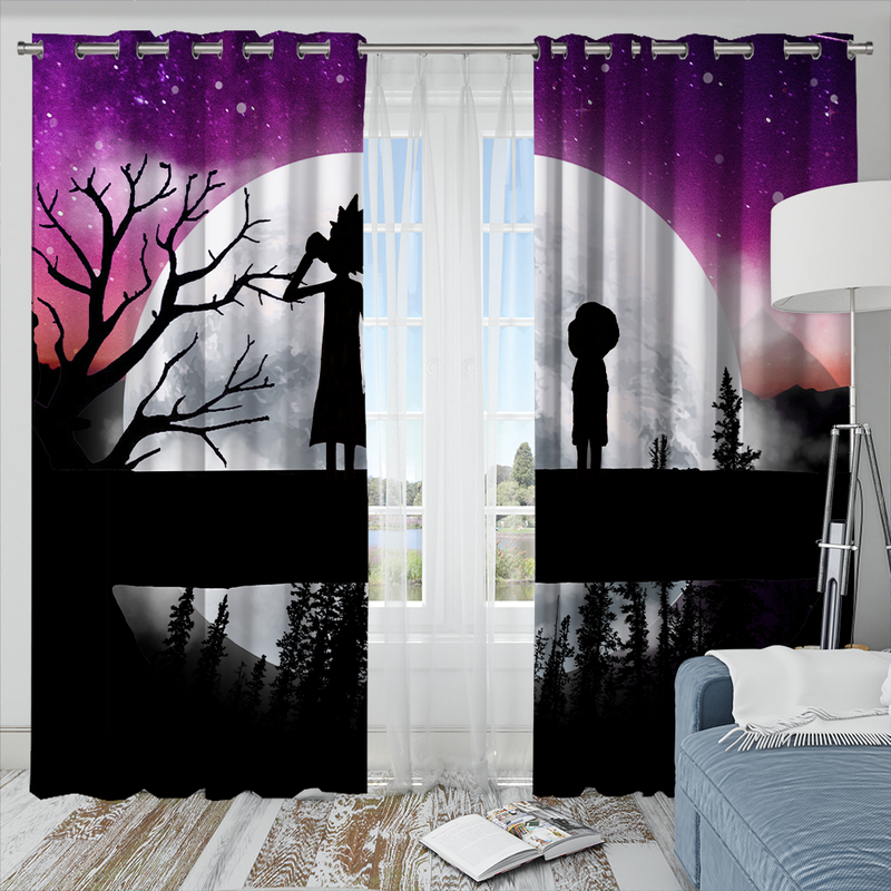 Rick And Morty Moon Night Background Window Curtain