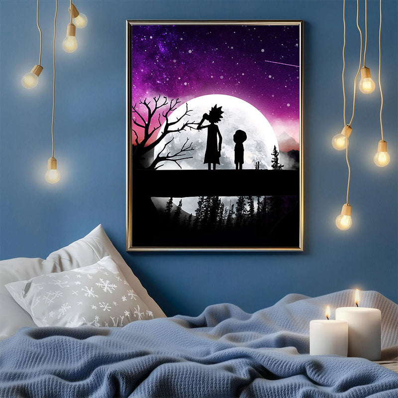 Rick And Morty Moon Night - Living Room - Canvas Wall Art - Print - Wall Decor