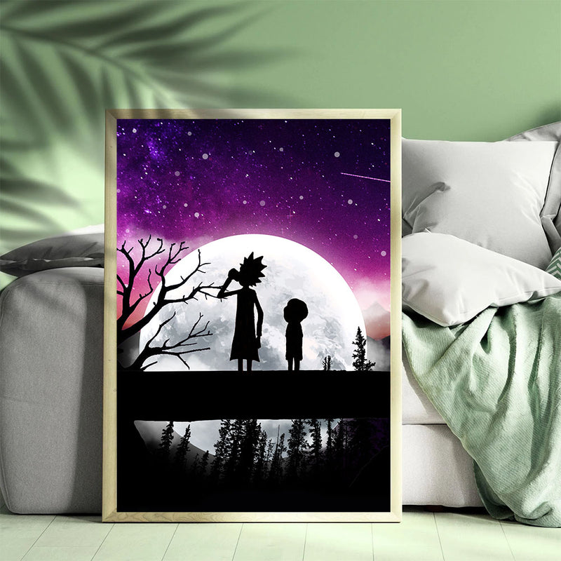 Rick And Morty Moon Night - Living Room - Canvas Wall Art - Print - Wall Decor