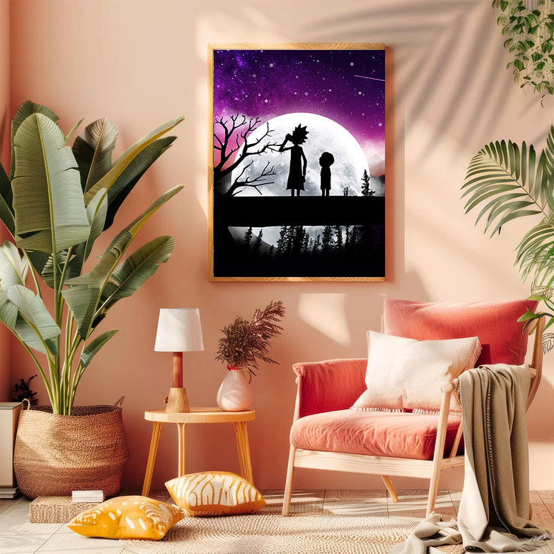 Rick And Morty Moon Night - Living Room - Canvas Wall Art - Print - Wall Decor