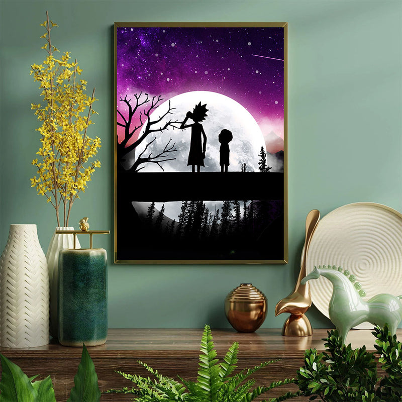 Rick And Morty Moon Night - Living Room - Canvas Wall Art - Print - Wall Decor