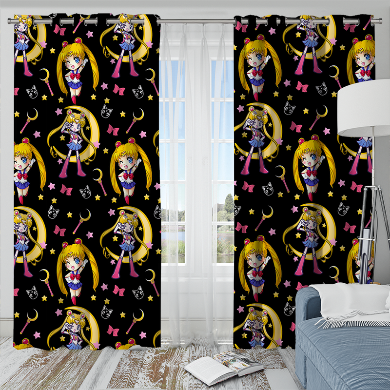 Sailor Moon Cute Chibi Window Curtain