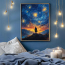 Samurai Shadow Under Starry Night In A Fantasy Art - Living Room - Canvas Wall Art - Print - Wall Decor