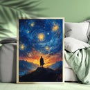 Samurai Shadow Under Starry Night In A Fantasy Art - Living Room - Canvas Wall Art - Print - Wall Decor