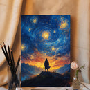Samurai Shadow Under Starry Night In A Fantasy Art - Living Room - Canvas Wall Art - Print - Wall Decor