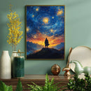 Samurai Shadow Under Starry Night In A Fantasy Art - Living Room - Canvas Wall Art - Print - Wall Decor