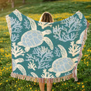 Sea Turtle Pattern Woven Throw Blanket