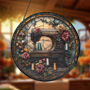 Sewing Machine Round Stained Glass Suncatcher