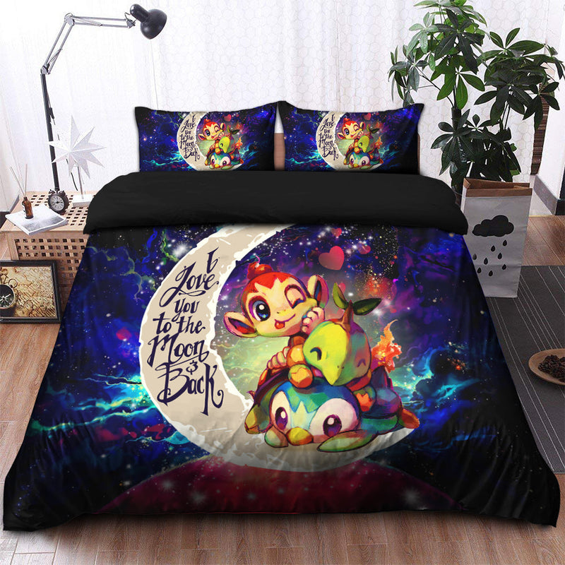 Piplup Turtwig And Chimchar Gen 4 Pokemon Love You To The Moon Galaxy Bedding Set Duvet Cover And 2 Pillowcases Nearkii