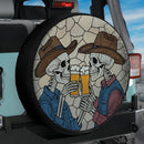 Cowboy Skull Skeleton Drinking Beer Stained Glass Jeep Car Spare Tire Cover