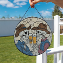 Cowboy Skull Skeleton Drinking Beer Stained Glass Suncatcher