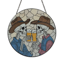 Cowboy Skull Skeleton Drinking Beer Stained Glass Suncatcher