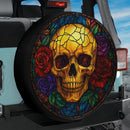 Skull Rose Stained Glass Jeep Car Spare Tire Cover