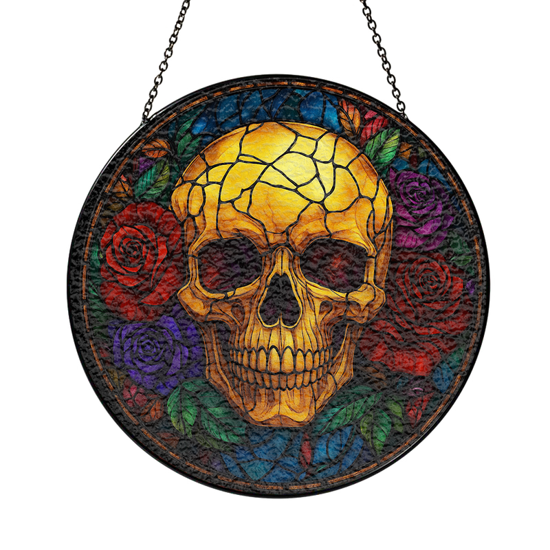 Skull Rose Stained Glass Suncatcher