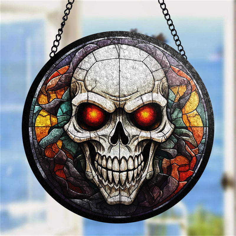 Metal Skull Round Stained Glass Suncatcher