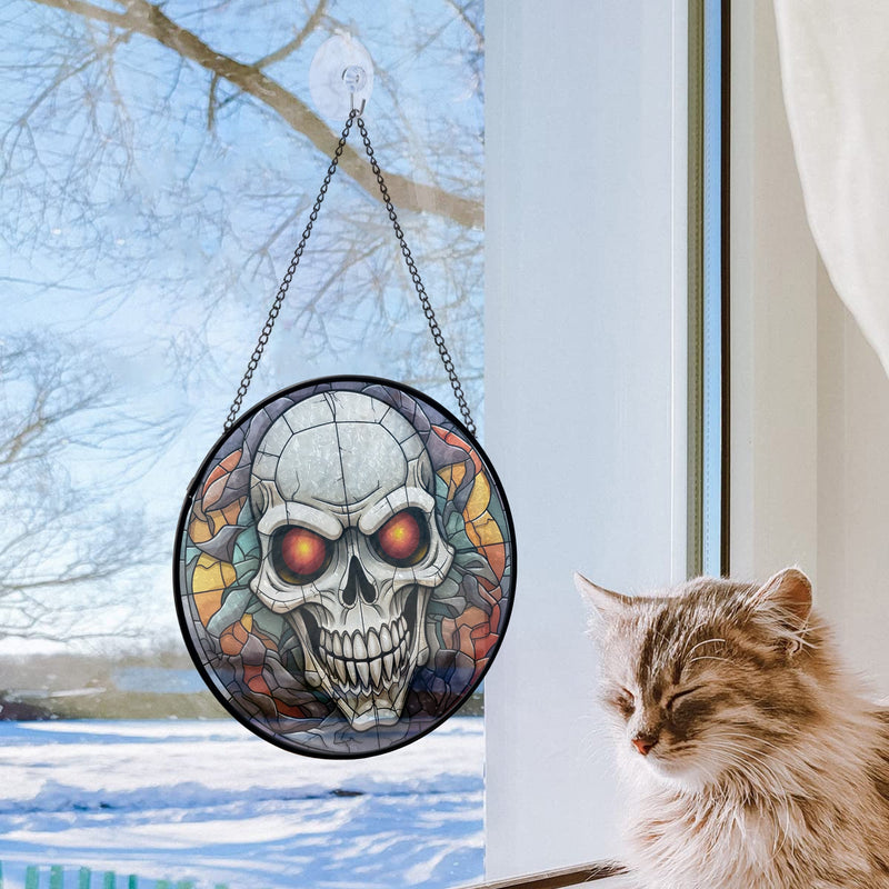 Metal Skull Round Stained Glass Suncatcher
