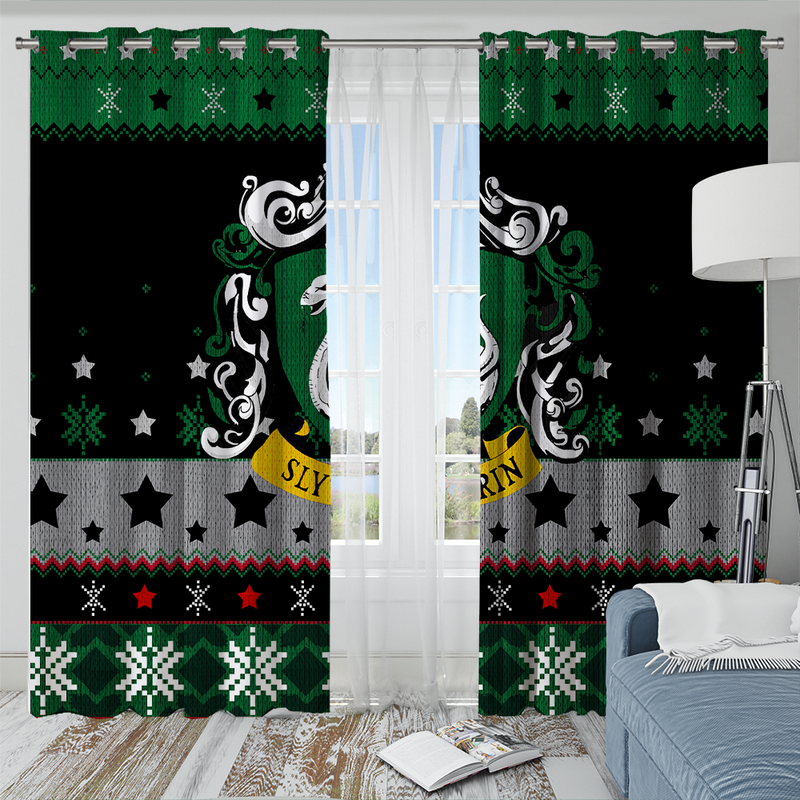 Slytherin Green Christmas Window Curtain