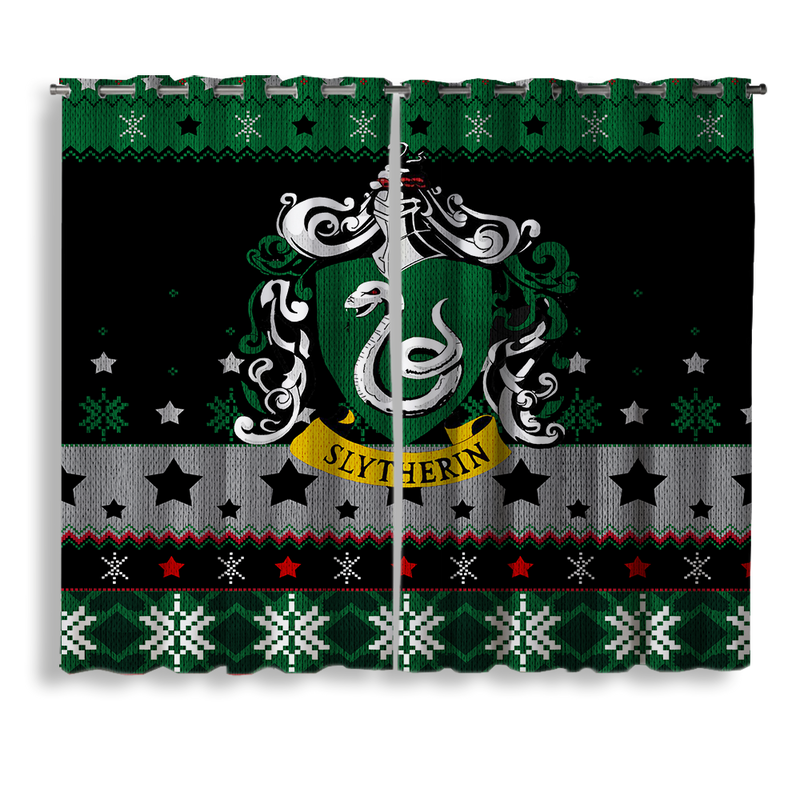 Slytherin Green Christmas Window Curtain