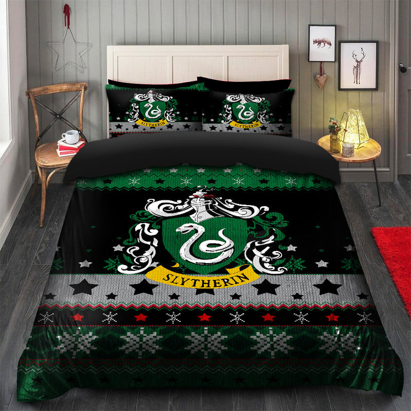 Slytherin Green Christmas Bedding Set Duvet Cover And 2 Pillowcases Nearkii